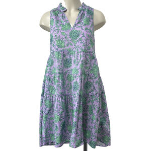 J. Crew Tiered Cover-up/ Casual Dress XS Purple Green Floral Sleeveless